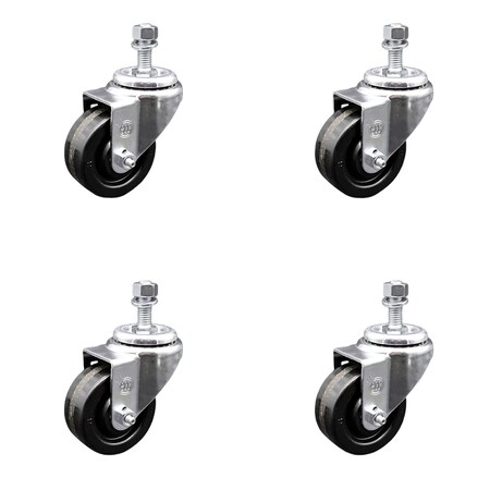 Service Caster 3.5 Inch SS Phenolic Wheel Swivel 3/8 Inch Threaded Stem Caster Set SCC SCC-SSTS20S3514-PHS-381615-4